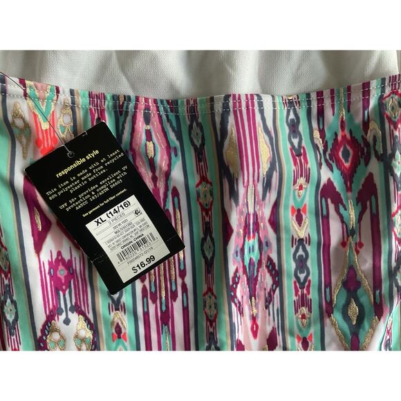 Art Class Girls' Two Piece Gray Teal Gold Stripe Tankini Top & Bottom XL 10/16 - Picture 7 of 7